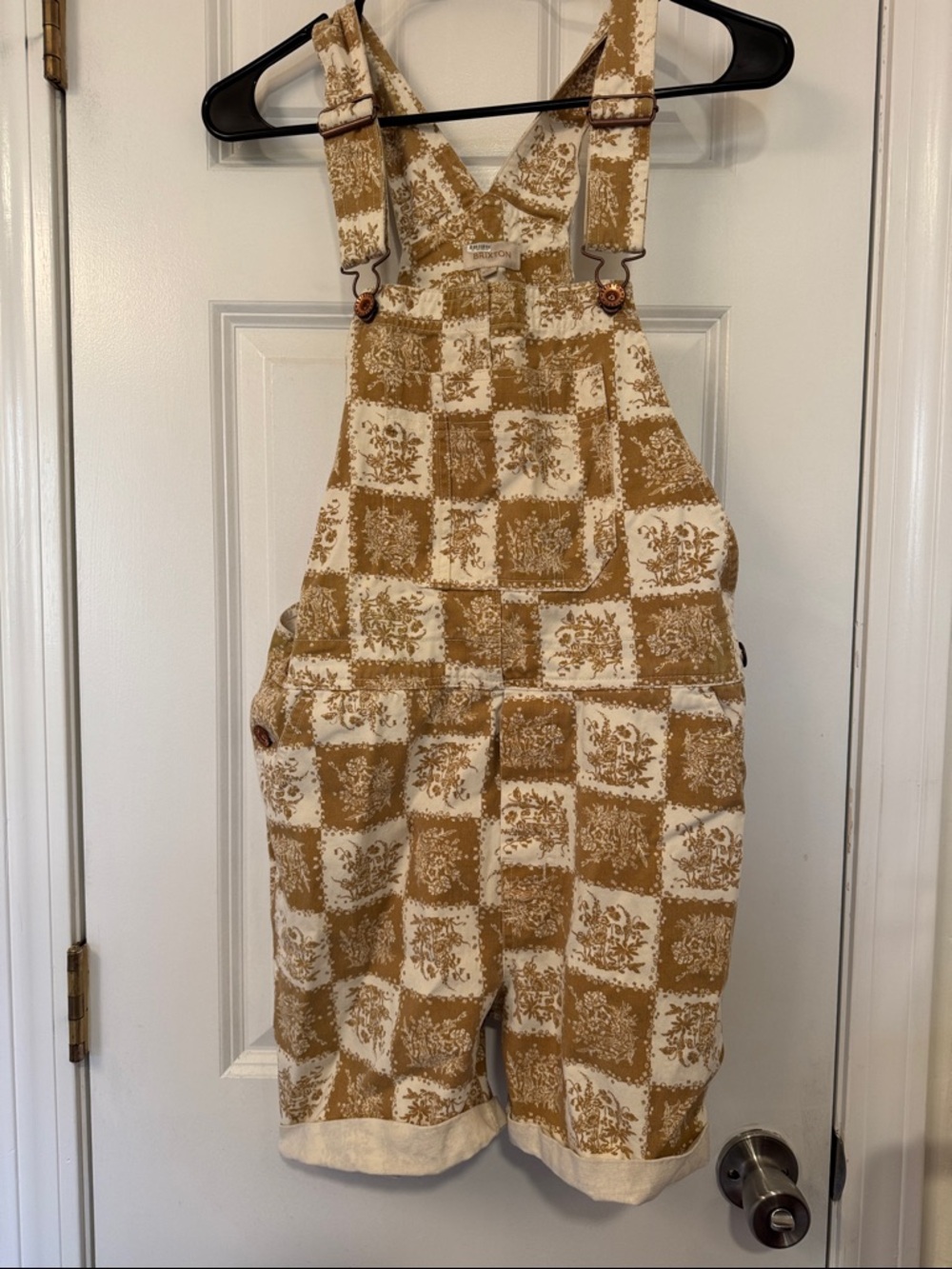 Brixton Women’s 100% Cotton Cream & Brown Printed Short Overalls